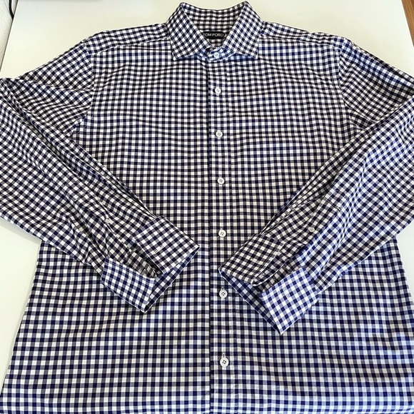 Tom Ford Men’s Slim Fit Gingham Check French Cuff Dress Shirt Blue 43 EU 17 US - Picture 7 of 16